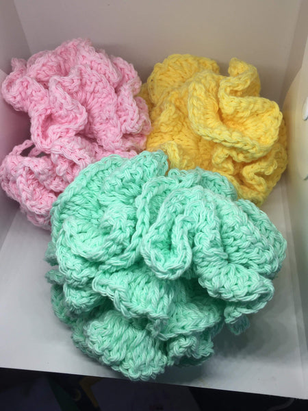 Handmade Cotton Crochet Bath Pouf – Reusable, Eco-Friendly Shower Sponge | Machine Washable | 6–10 Inches