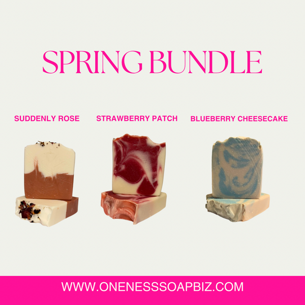 Handmade Spring Soap Bundle – Strawberry, Rose, Blueberry (3 Bars)