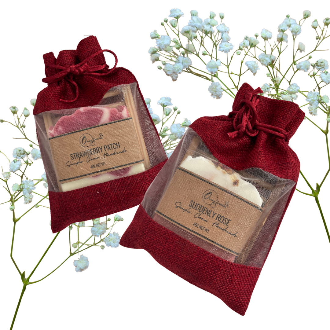 Red Soap & Soap Dish Gift Set – Burlap Organza Bag