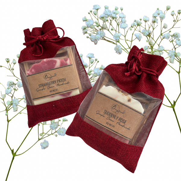 Red Soap & Soap Dish Gift Set – Burlap Organza Bag