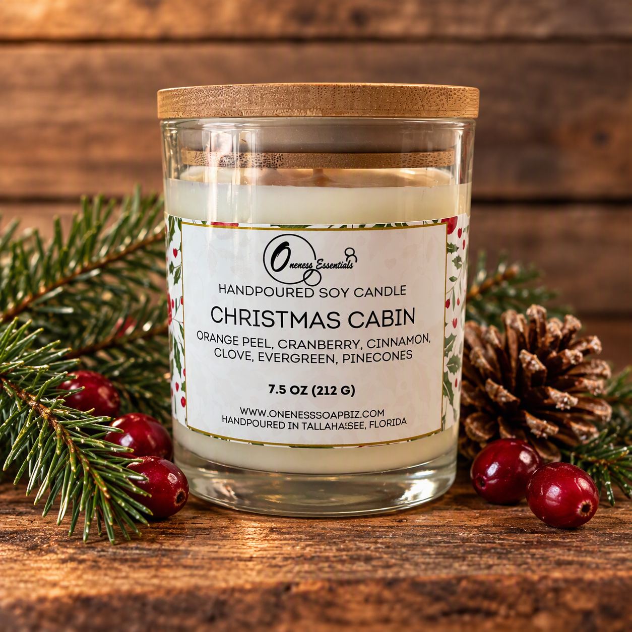 Hand-Poured 7.5 oz Soy Candles in Glass Jar with Bamboo Lid Clean-Burning Aromatherapy